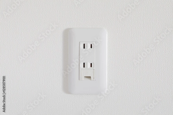 Obraz 日本の壁のコンセント　クローズアップ　アース付き