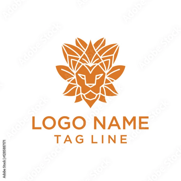 Fototapeta logo of a lion head with a lotus flower on top of its head. isolated on white background. can be used for spa  beauty logo