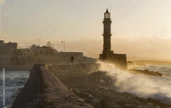 Obraz Chania lighthouse at sunset