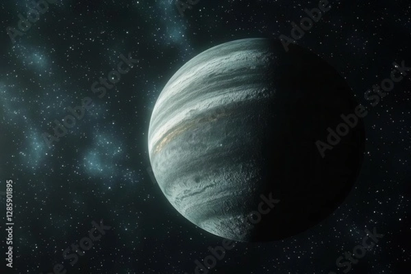 Fototapeta majestic gas giant planet with luminous rings and multiple moons in deep space stars twinkling in background