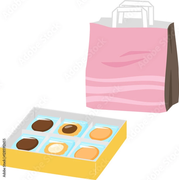 Obraz 箱入りのクッキーと紙袋