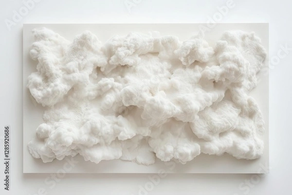 Fototapeta minimalist cloudscape study featuring layered cumulus formations in various shades of white against pure white background emphasizing form and texture