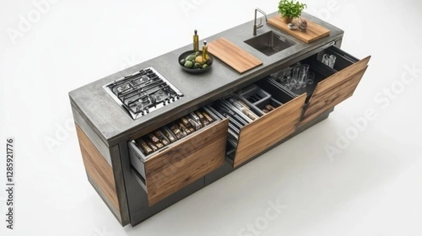 Obraz A compact kitchen using only sustainable materials and biodegradable products.