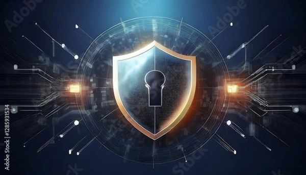 Fototapeta security shield and lock on global world background