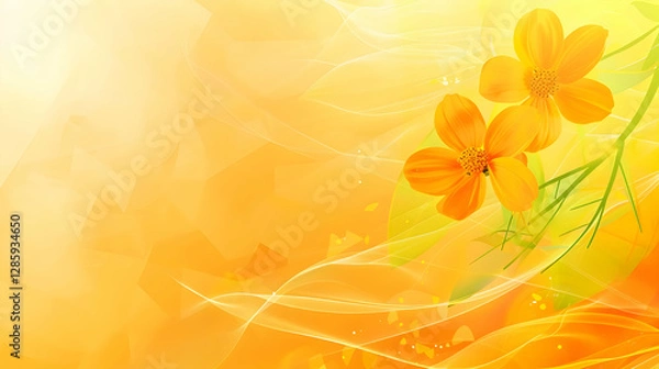 Fototapeta Bright and vibrant orange floral background with delicate flowers and abstract swirls