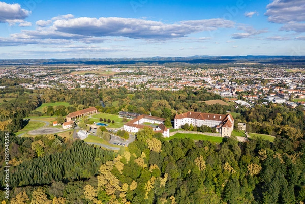 Obraz Aerial view of the castle Seggau in Seggauberg in the Sulmtal valley, Southern Styria, Austria