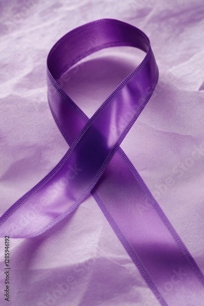 Fototapeta A purple ribbon lying on a piece of paper, often used as a symbol of honor or commemoration