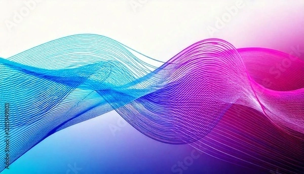 Fototapeta Elegant vector design featuring dynamic wavy light lines in blue and pink, gracefully flowing against a white background