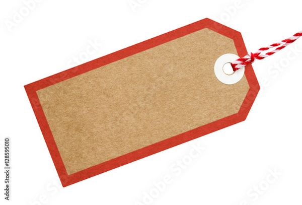Obraz Gift Tag Brown Card With Red Border and String