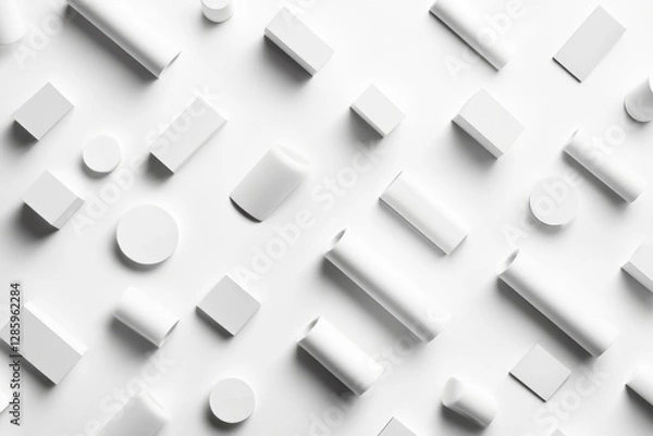 Fototapeta A collection of diverse shapes arranged on a plain white surface