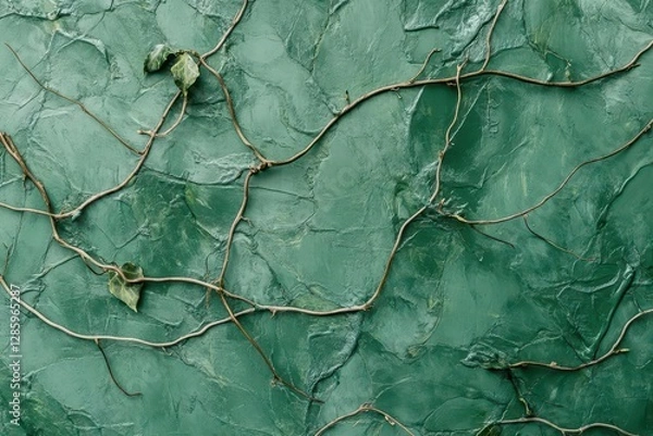 Fototapeta organic pattern of climbing ivy tendrils on textured green wall abstract natural composition with depth