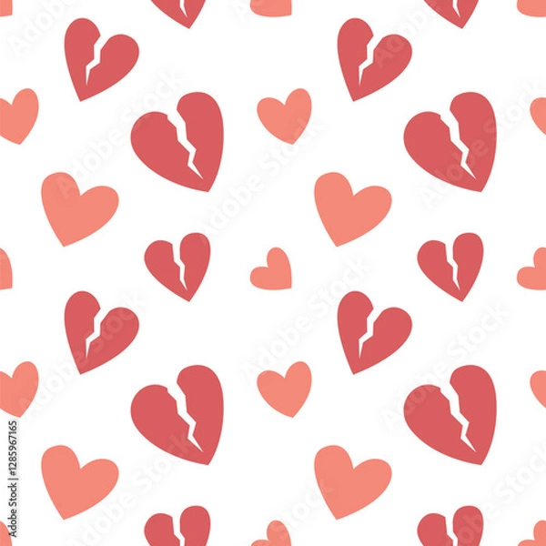 Fototapeta Tile pattern with red hearts on a white background
