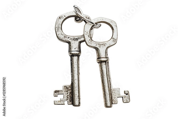 Obraz Two Antique Silver Skeleton Keys On Transparent Background