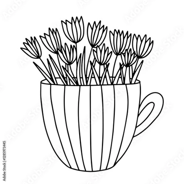 Fototapeta Tulip buquet in cup vector colcoring page