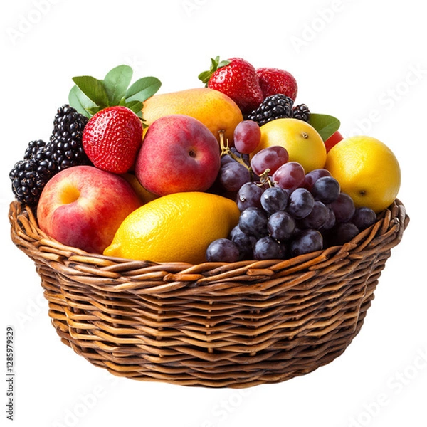 Fototapeta A Woven Basket Filled with Fresh Fruit Isolated on Transparent Background