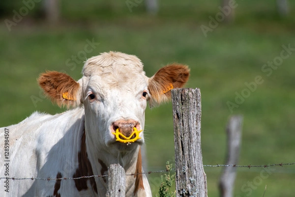 Fototapeta Cow with nose ring to prevent drinking from other cows