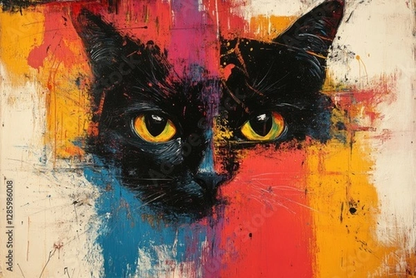 Obraz A black cat portrait with vibrant colors painted on canvas