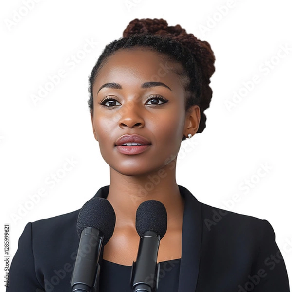 Fototapeta A Woman Speaking at a Press Conference Isolated on Transparent Background