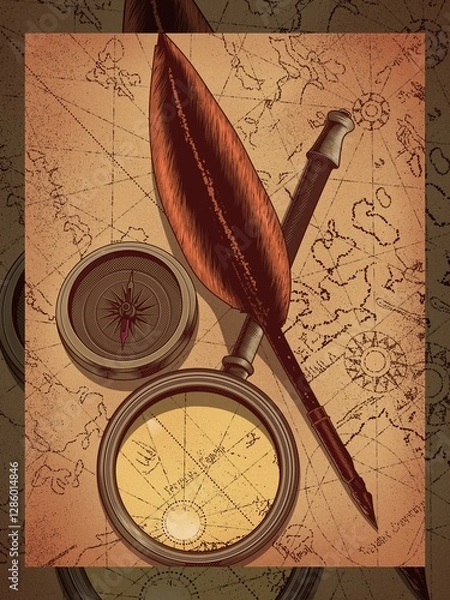 Obraz compass and map