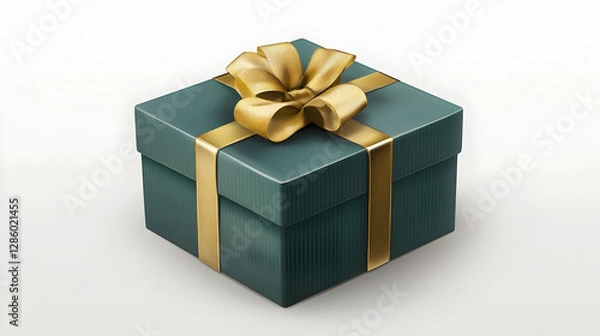 Obraz Green gift box with golden ribbon on a transparent background. Isolated on White Background,  -  