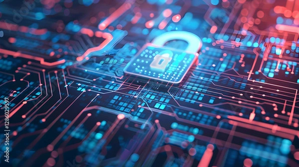 Obraz Abstract digital background featuring a glowing padlock symbolizing cybersecurity and data protection (2)