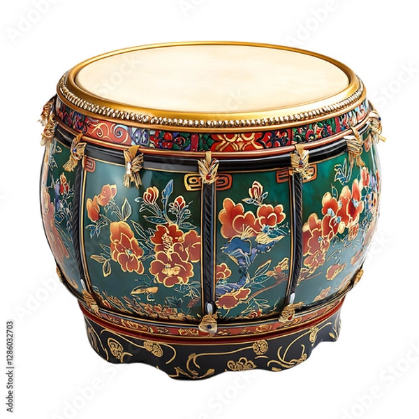 Fototapeta Vibrant Chinese New Year Drum with Golden Details Isolated on Transparent Background