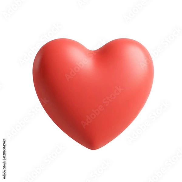 Fototapeta Realistic 3d red heart with a matte finish on a plain white background vector illustration