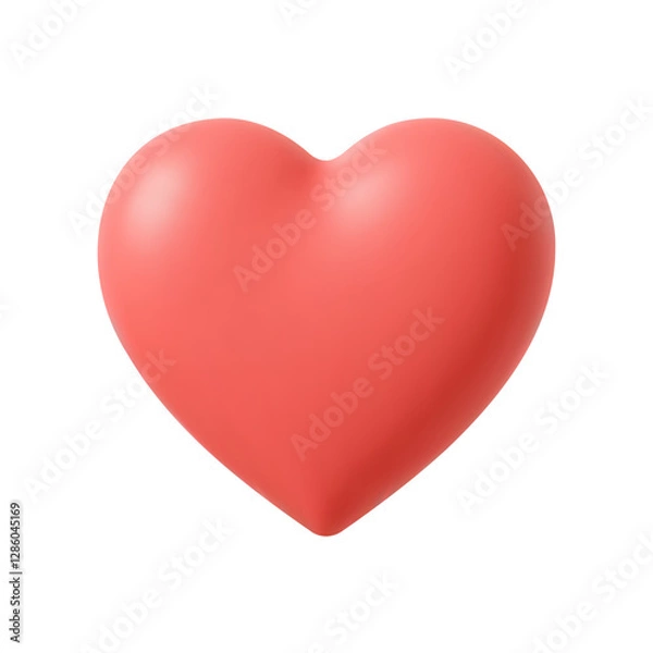 Fototapeta Realistic 3d red heart with a matte finish on a plain white background vector illustration