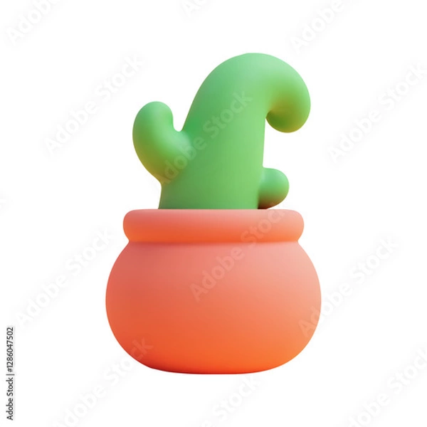 Fototapeta Realistic 3d cartoon cactus in a orange pot with a matte finish on a plain white background vector illustration