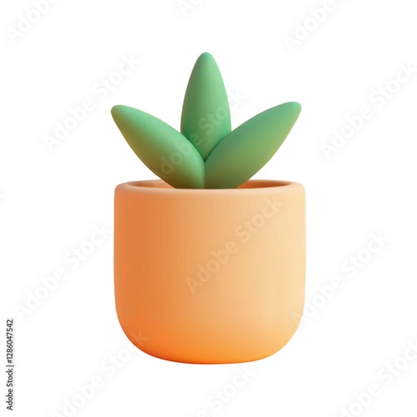 Fototapeta Realistic 3d cartoon plant in a orange pot with a matte finish on a plain white background vector illustration