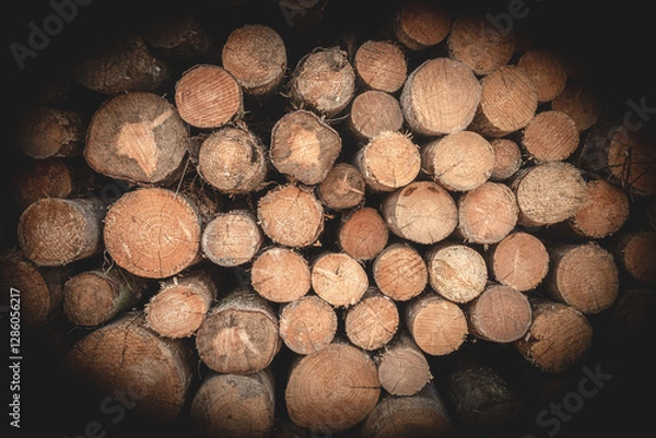 Obraz 	
Stacked chopped wood for the winter or construction as background	
