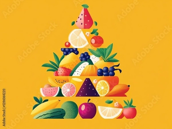 Fototapeta Food pyramid  emphasizing food groups sizes for healthy diet