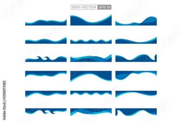 Fototapeta Blue wave border frame divider decoration, blue paper wavy border frame decoration. vector template
