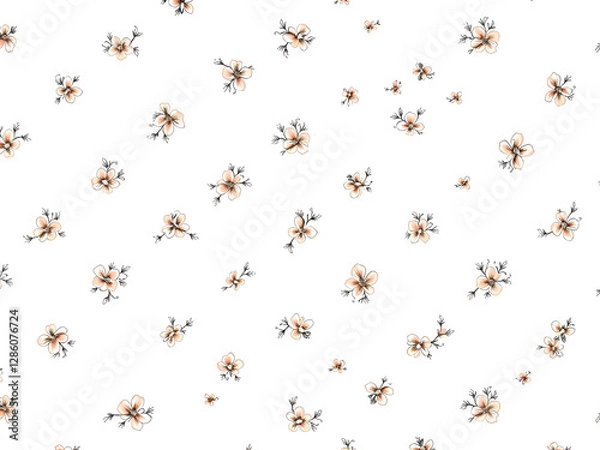 Fototapeta Seamless Minimalist Tiny Floral Pattern on White Background