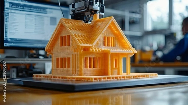 Obraz Three dimensional printed house model being created