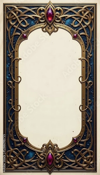 Fototapeta Ornate Gold Frame with Celtic Knot Details and Ruby Gemstones