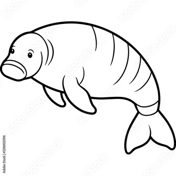 Fototapeta Simple Dugong Vector - Line Art Style