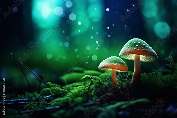 Fototapeta AI Generated Image. St Patrick’s Day banner with magic mushrooms