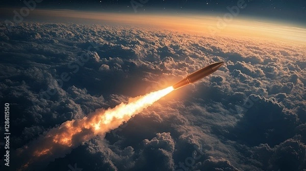 Obraz Missile Launching Through Sunset Cloudscape