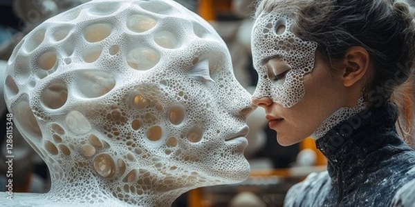 Fototapeta Futuristic Public Art Display: Sculptor Integrates Real and Virtual in Mixed Reality Piece