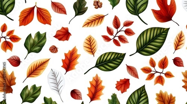 Fototapeta Autumn Leaves Digital Illustration: A Vibrant Fall Pattern Design AI Generated