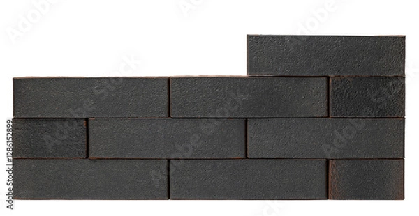 Obraz Dark brick wall section with shadowed texture and staggered pattern Brickwork on white isolated background