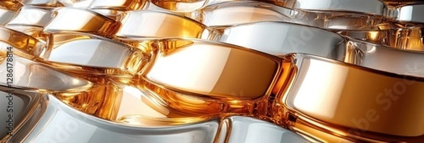 Fototapeta Abstract gold and silver metallic wave texture.