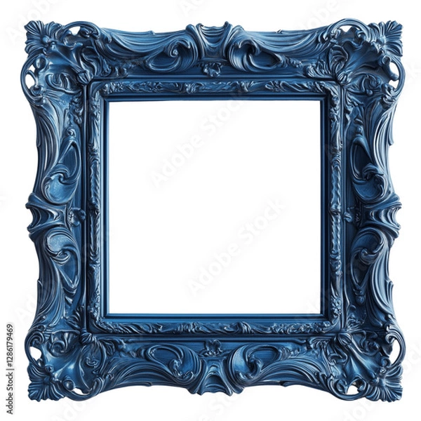Fototapeta Sophisticated Square Dark Blue Baroque Frame with Elegant Details – PNG Transparent Background