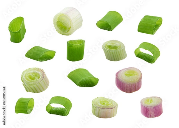 Obraz Green onion slices, fresh cut chives isolated on white background