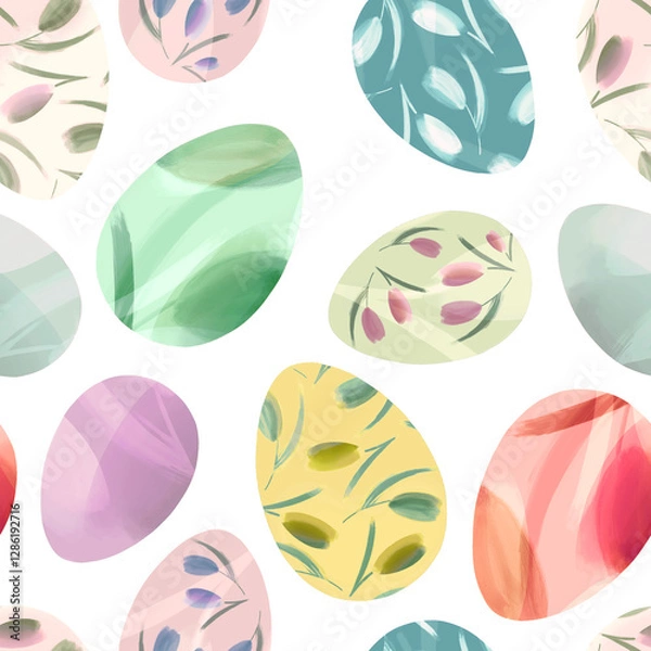 Fototapeta seamless pattern with colorful easter eggs on white background 