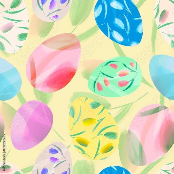 Fototapeta easter eggs seamless pattern on spring colour background 