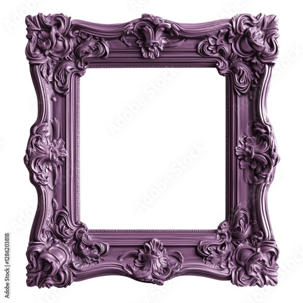 Fototapeta Sophisticated Square Dark Purple Baroque Frame with Intricate Carvings – PNG Transparent Background