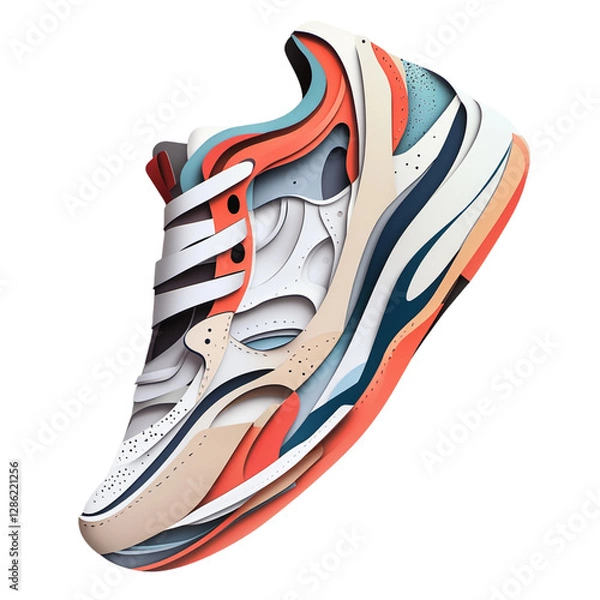 Fototapeta 3D Paper Sneaker with Vibrant Colors