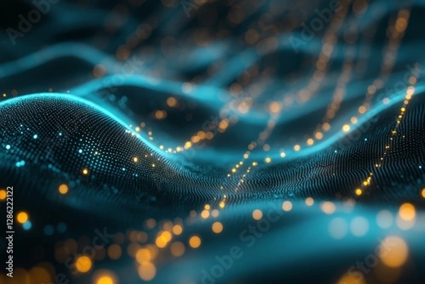 Fototapeta Blue and yellow abstract background with wavy patterns for creative design projects